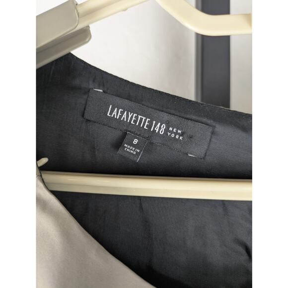 Lafayette 148 size 8 Sleeveless Drop Waist Shift Dress faux leather taupe black - Picture 4 of 9